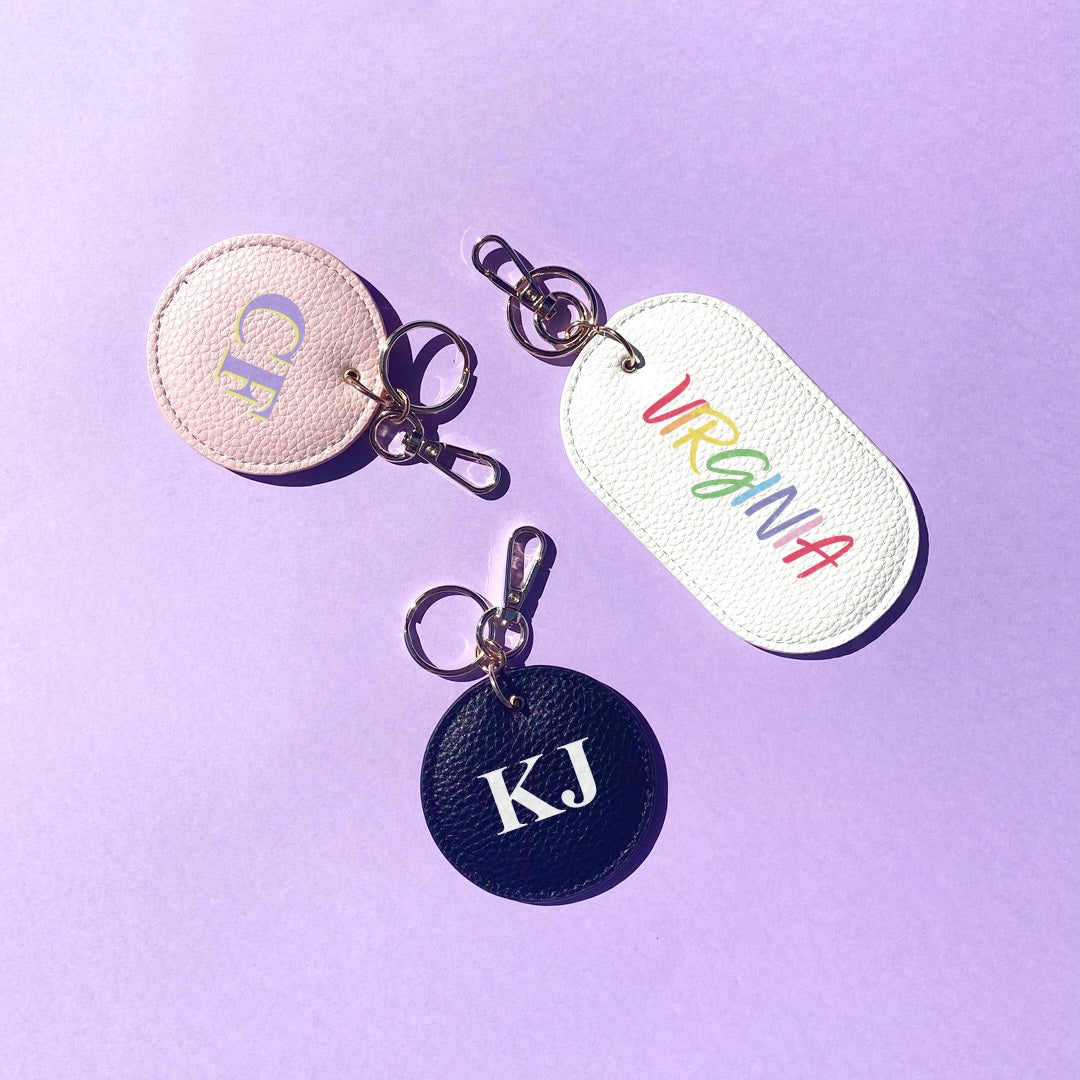Cursive Name Personalised Leather Oval Keyring