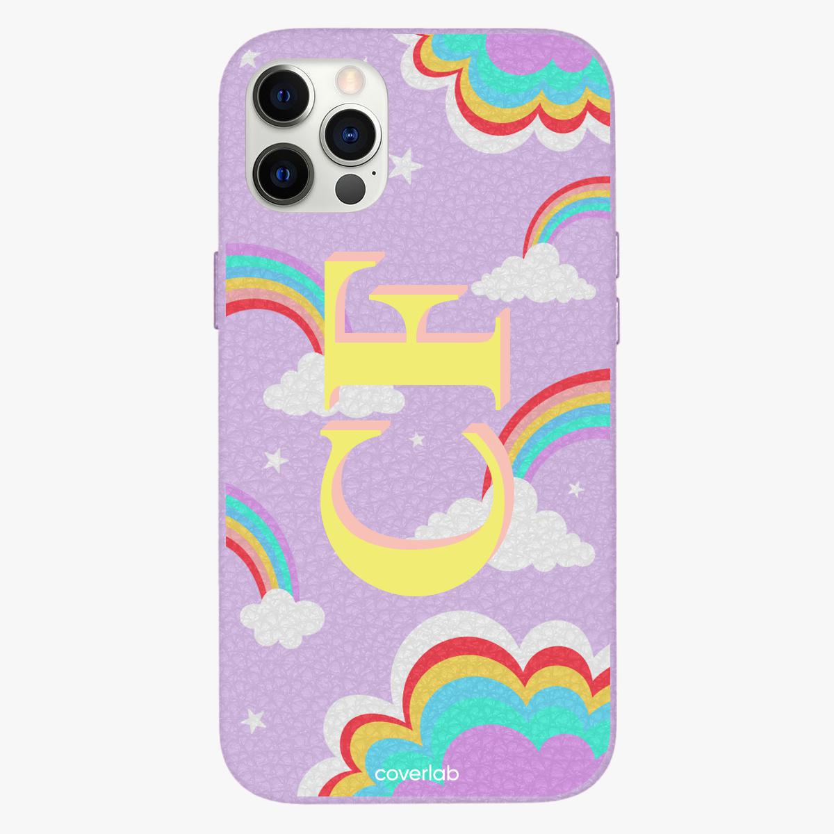 Rainbow Clouds Personalised Leather iPhone Case