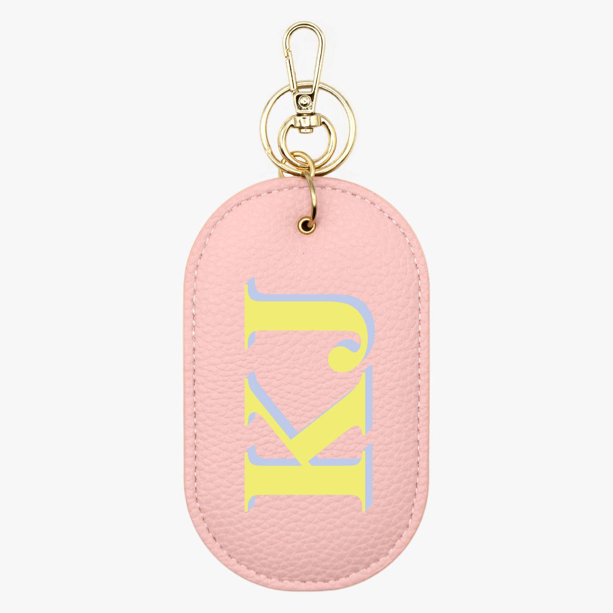 Shadow Initials Personalised Leather Oval Keyring