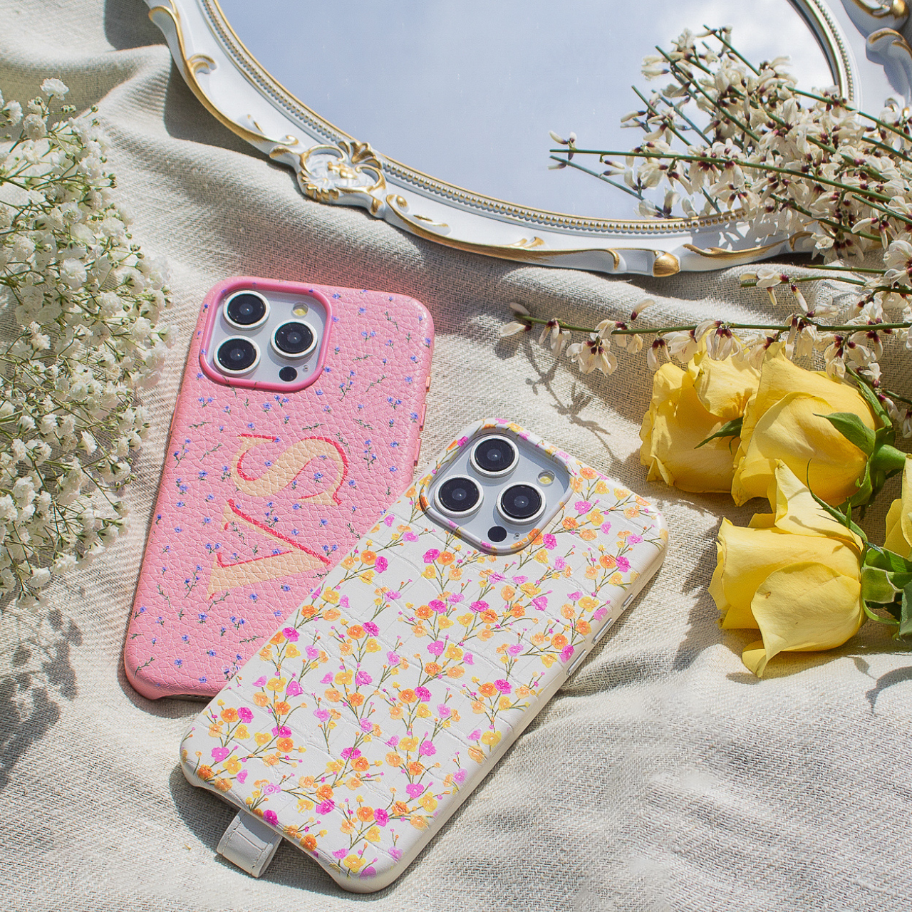 Field of Flowers Personalised Leather iPhone Case