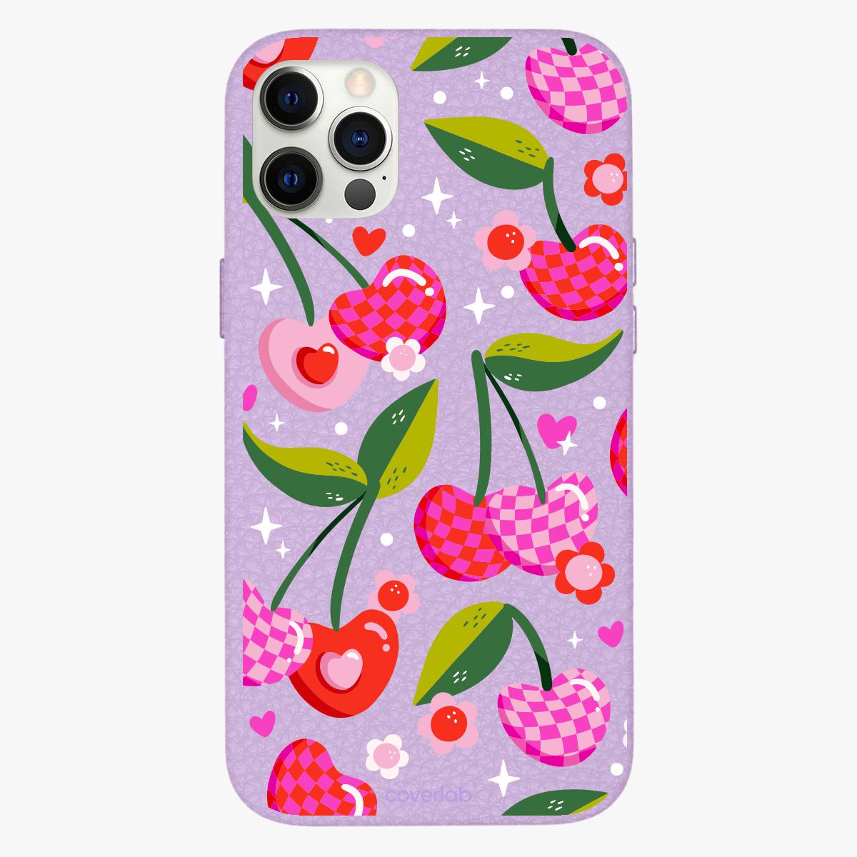 Checkerboard Cherries Personalised Leather iPhone Case