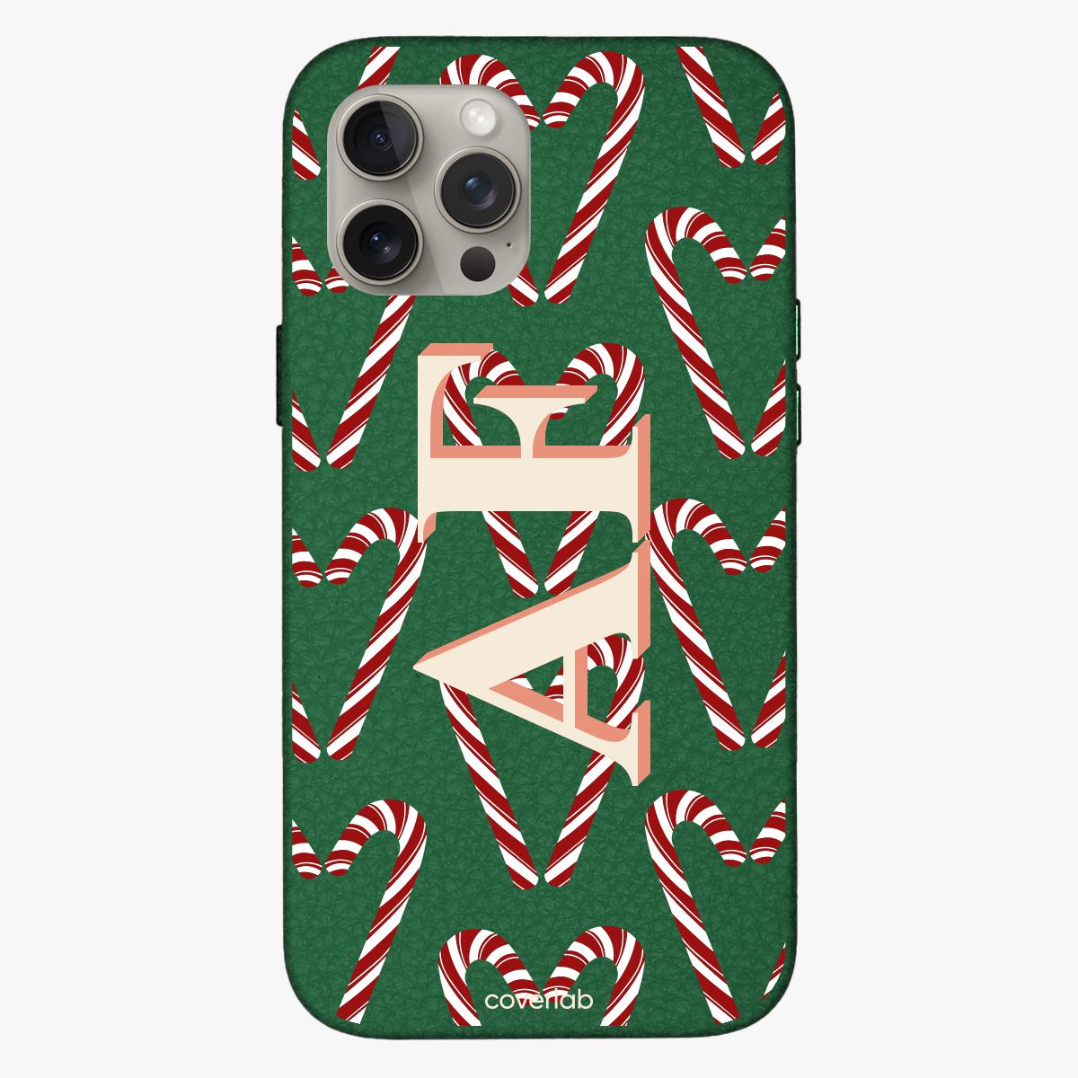 Christmas Candy Personalised Leather iPhone Case
