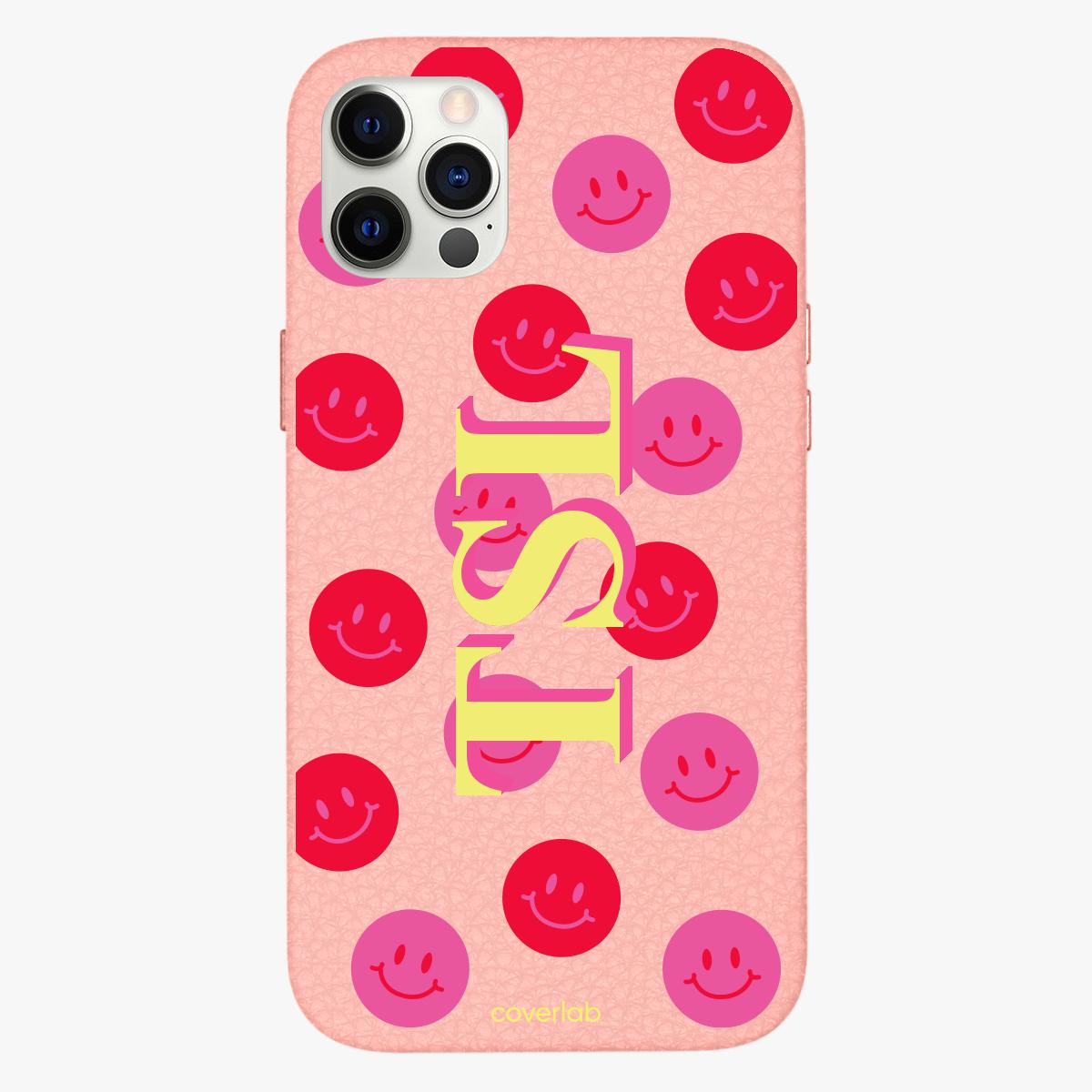 Fuchsia Smiley Personalised Leather iPhone Case