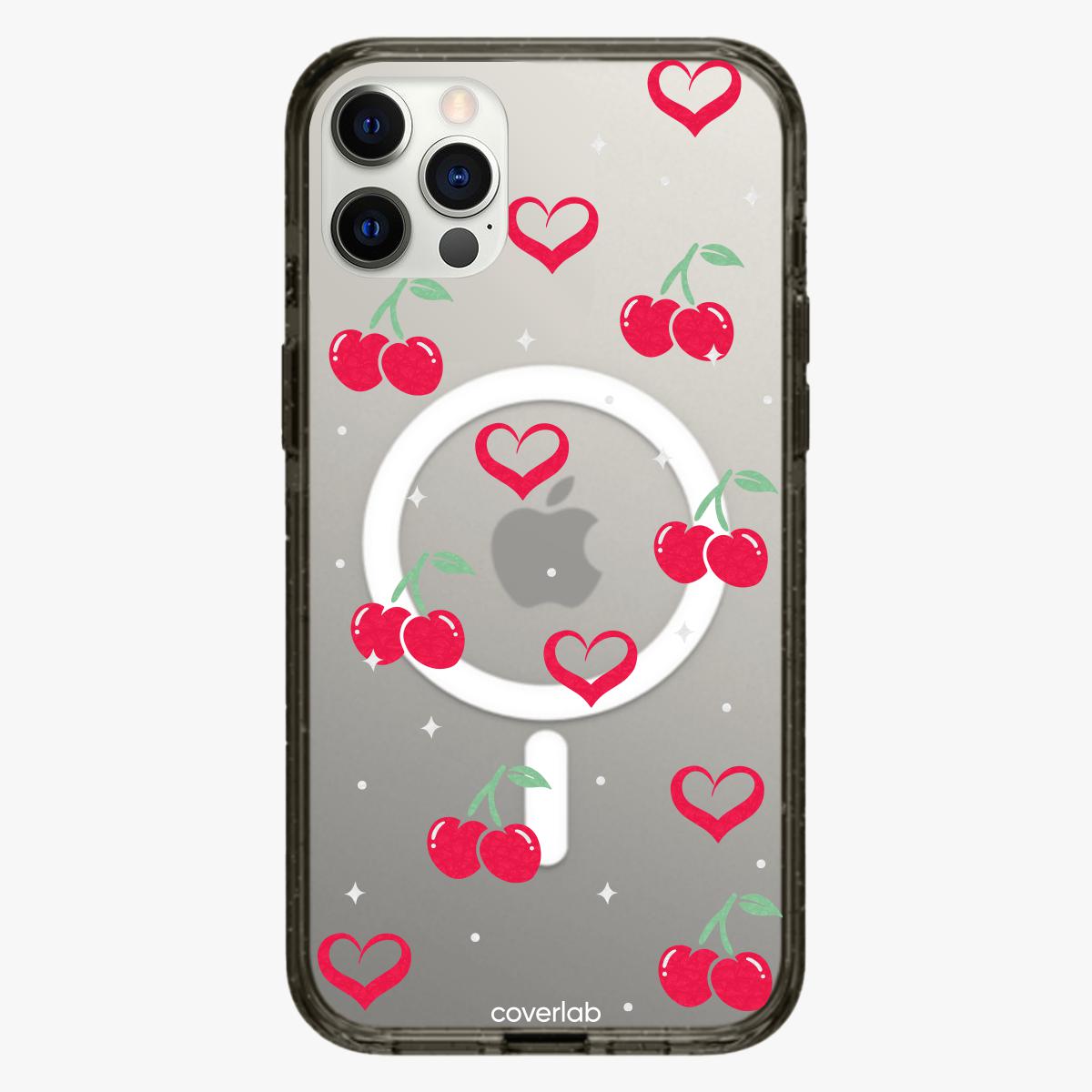 غطاء MagSafe iPhone بتصميم قلب وكرز مخصص