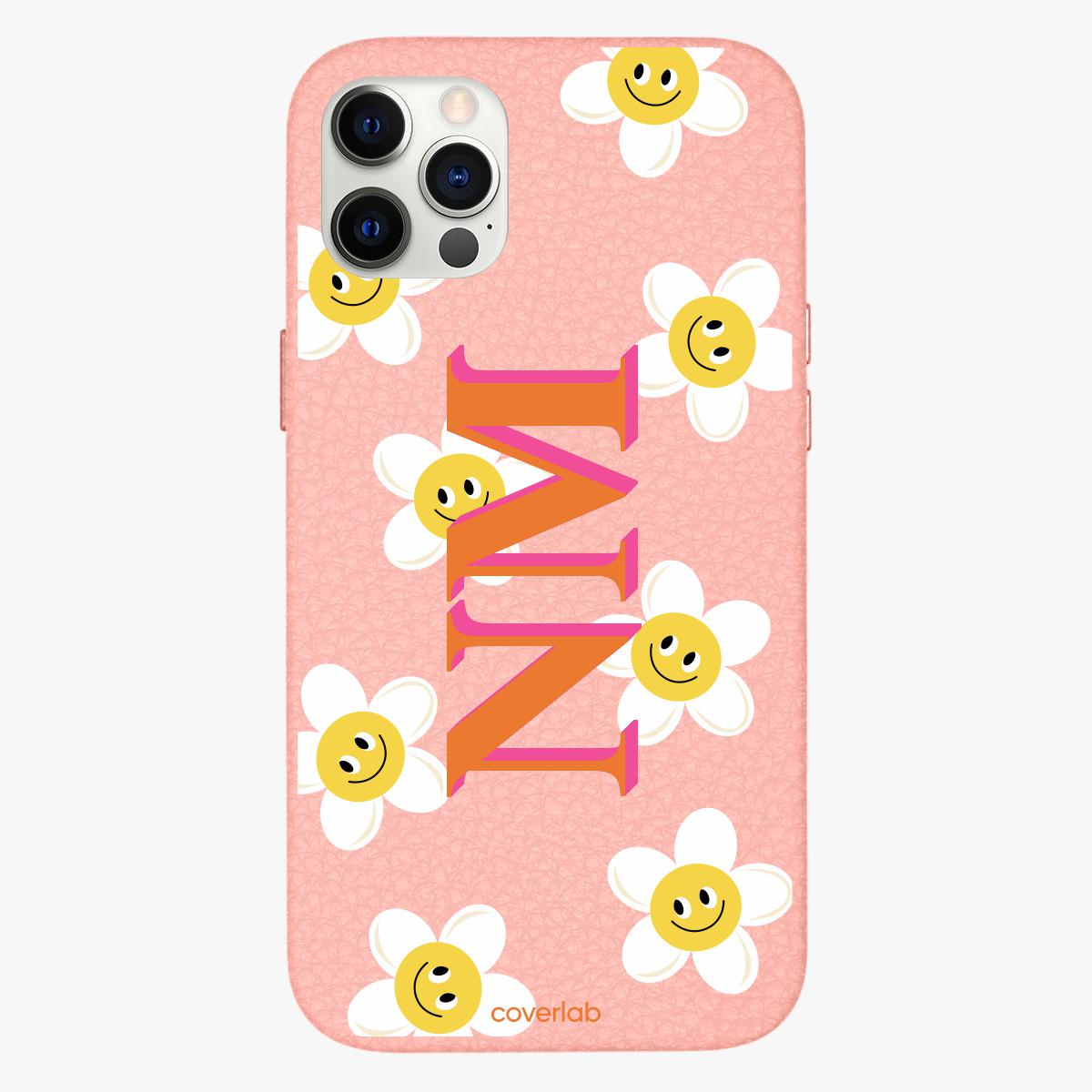 Smiley Daisy Personalised Leather iPhone Case