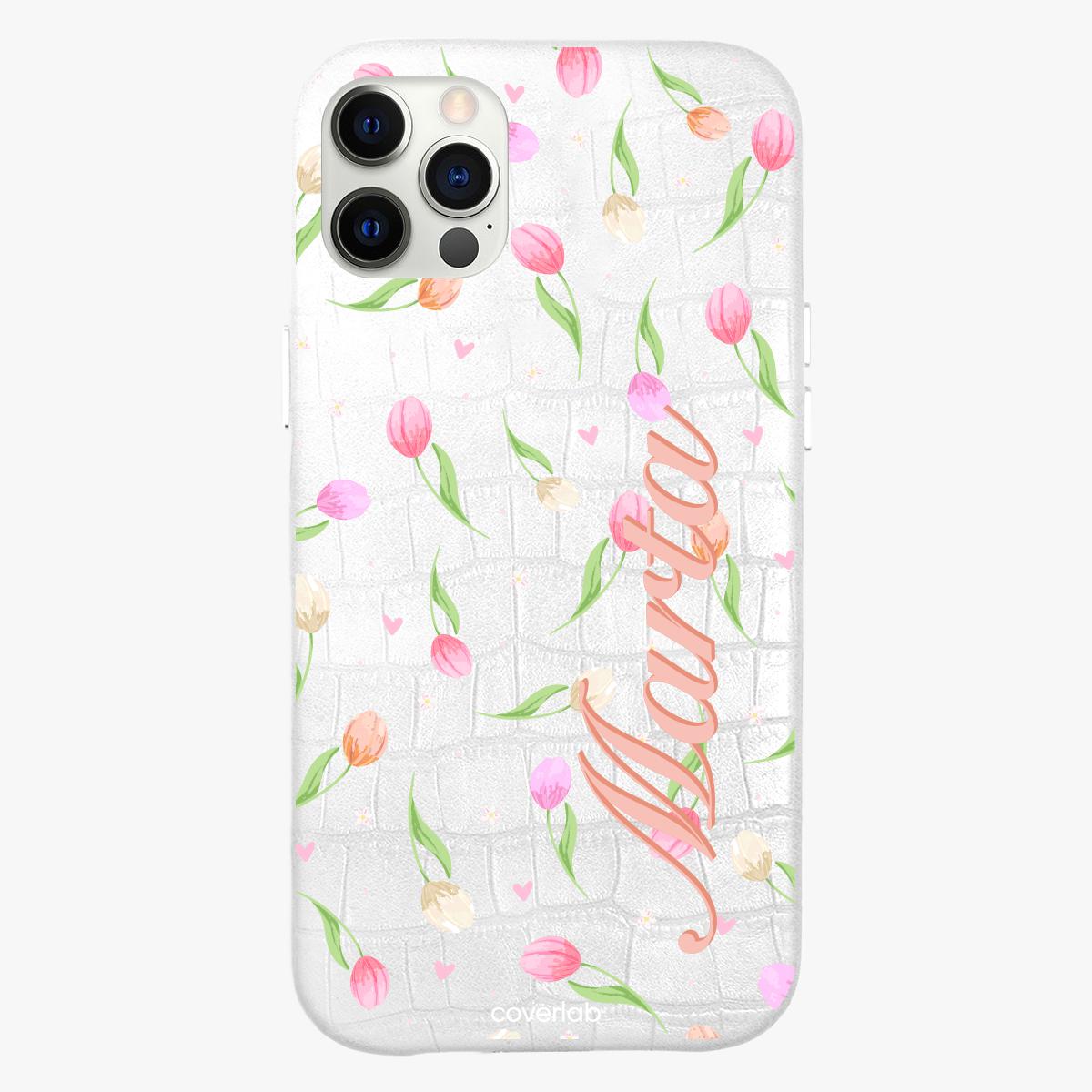 Tulips Personalised Leather iPhone Case