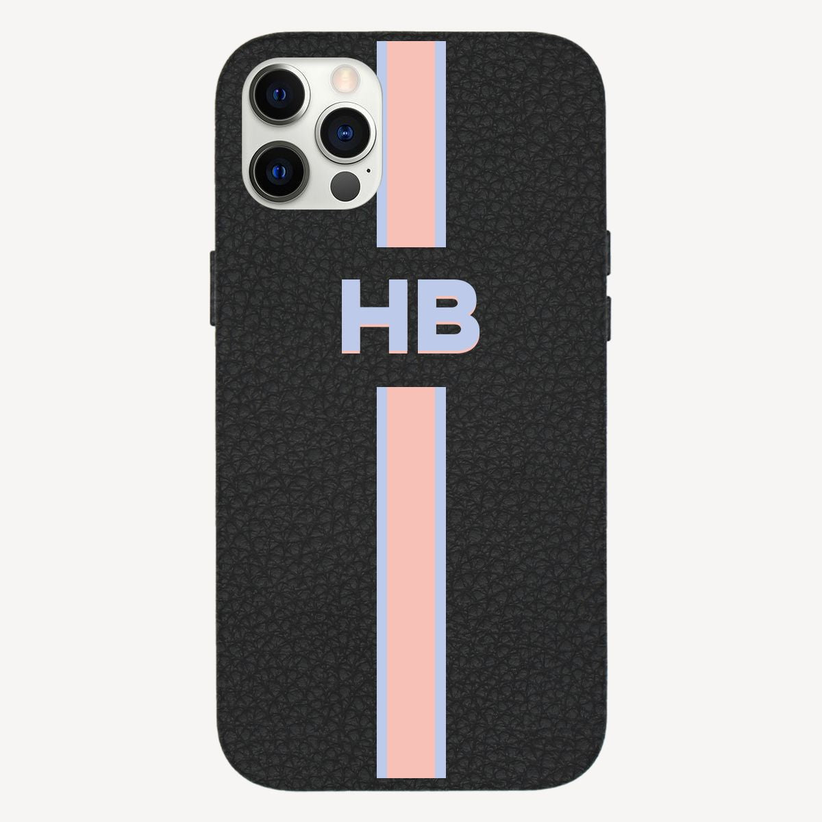 Stripes and Initials Personalised Leather iPhone Case