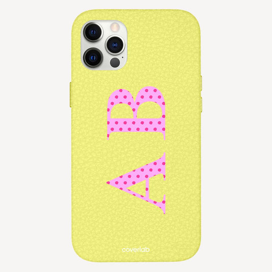 Dots Fuchsia Initials Personalised Leather iPhone Case