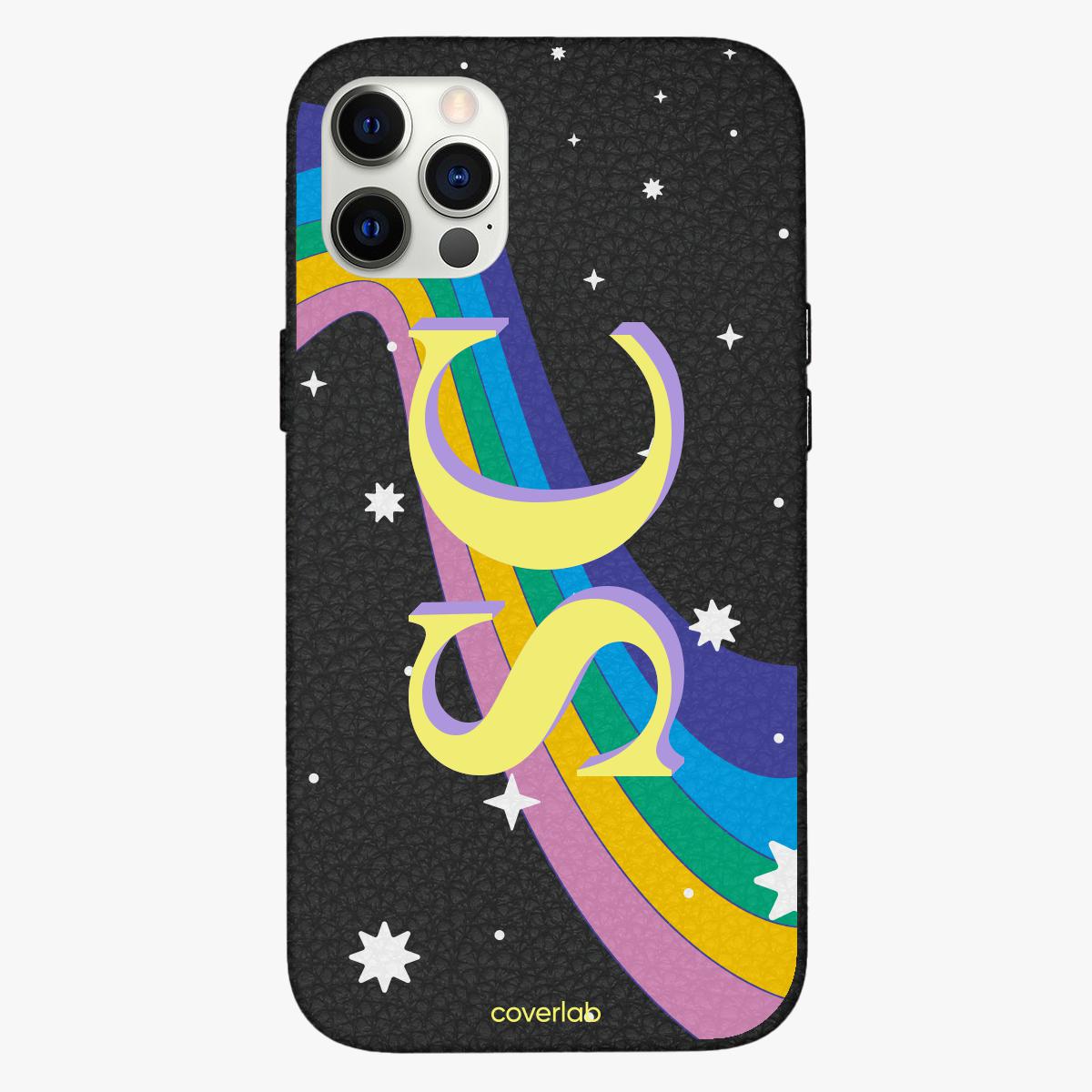 Leuchtender Regenbogen Personalisierte Leder iPhone Hülle