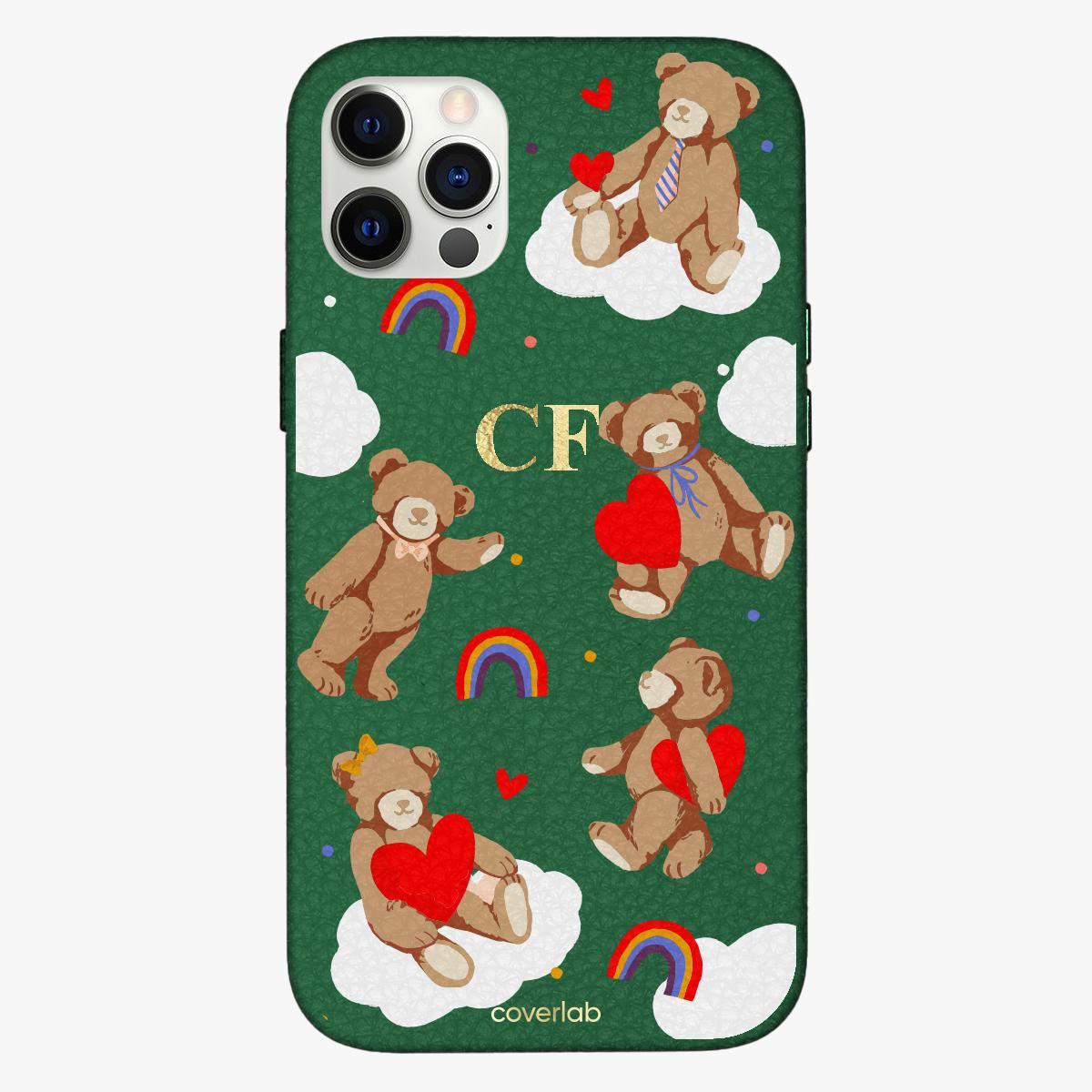 Heart Teddy Bear Personalised Leather iPhone Case