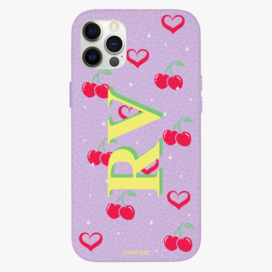 Heart and Cherry Personalised Leather iPhone Case
