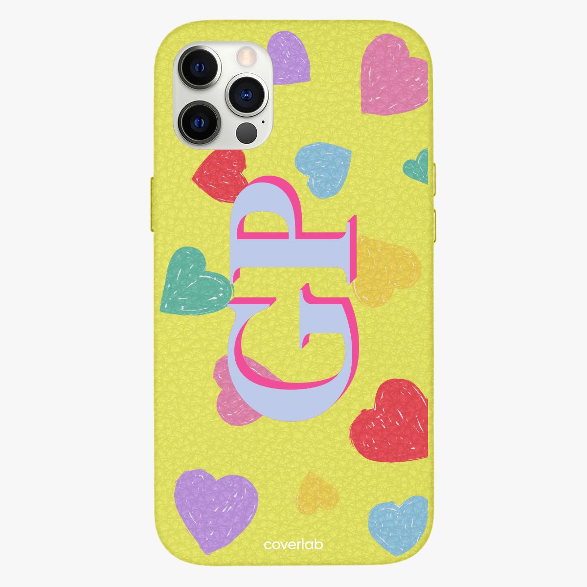 Hearts Personalised Leather iPhone Case