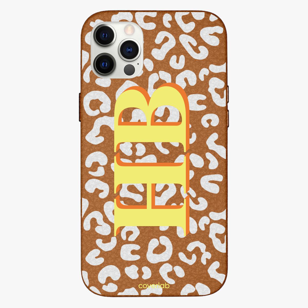 Leopard Initials Personalised Leather iPhone Case