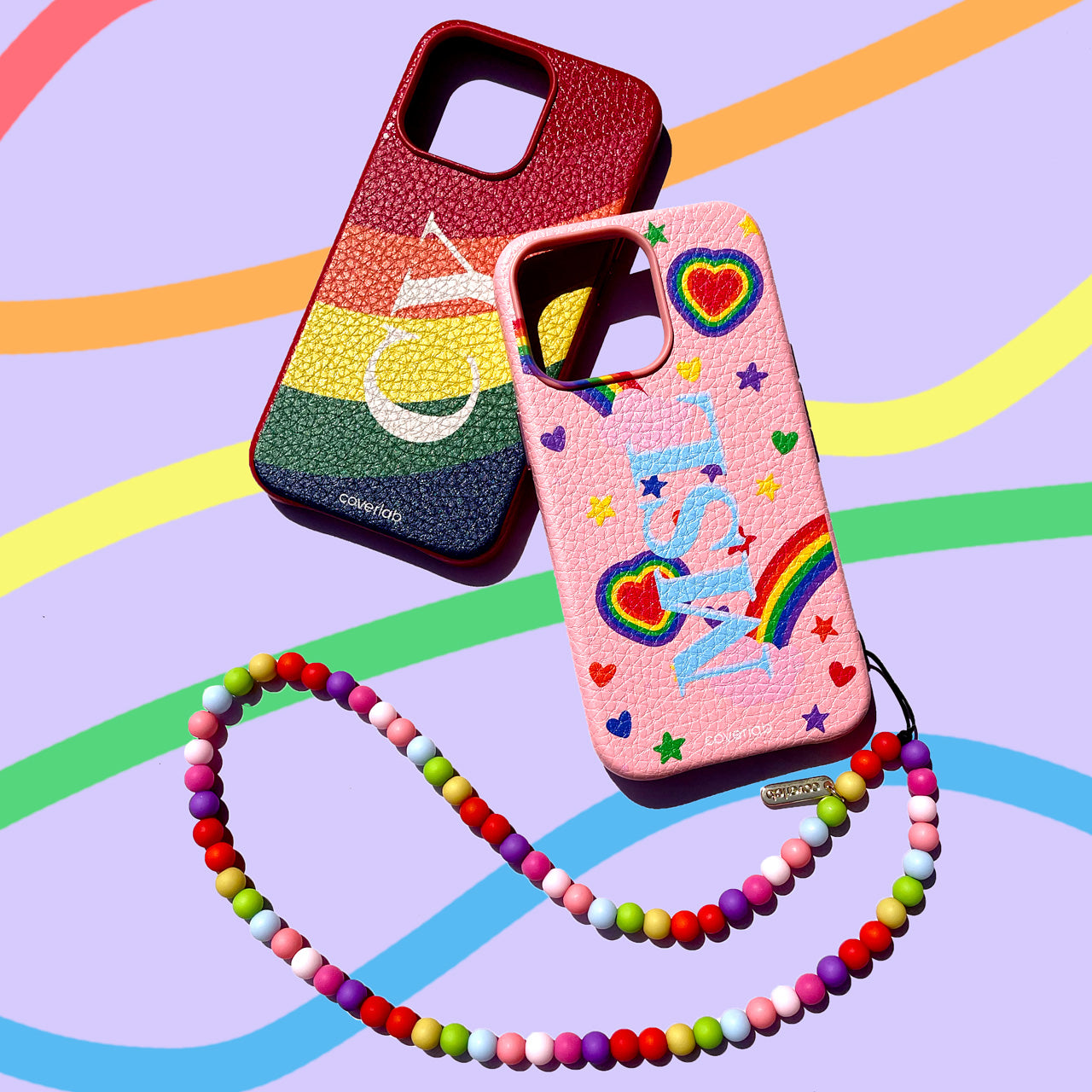 Rainbow and Hearts Personalised Leather iPhone Case