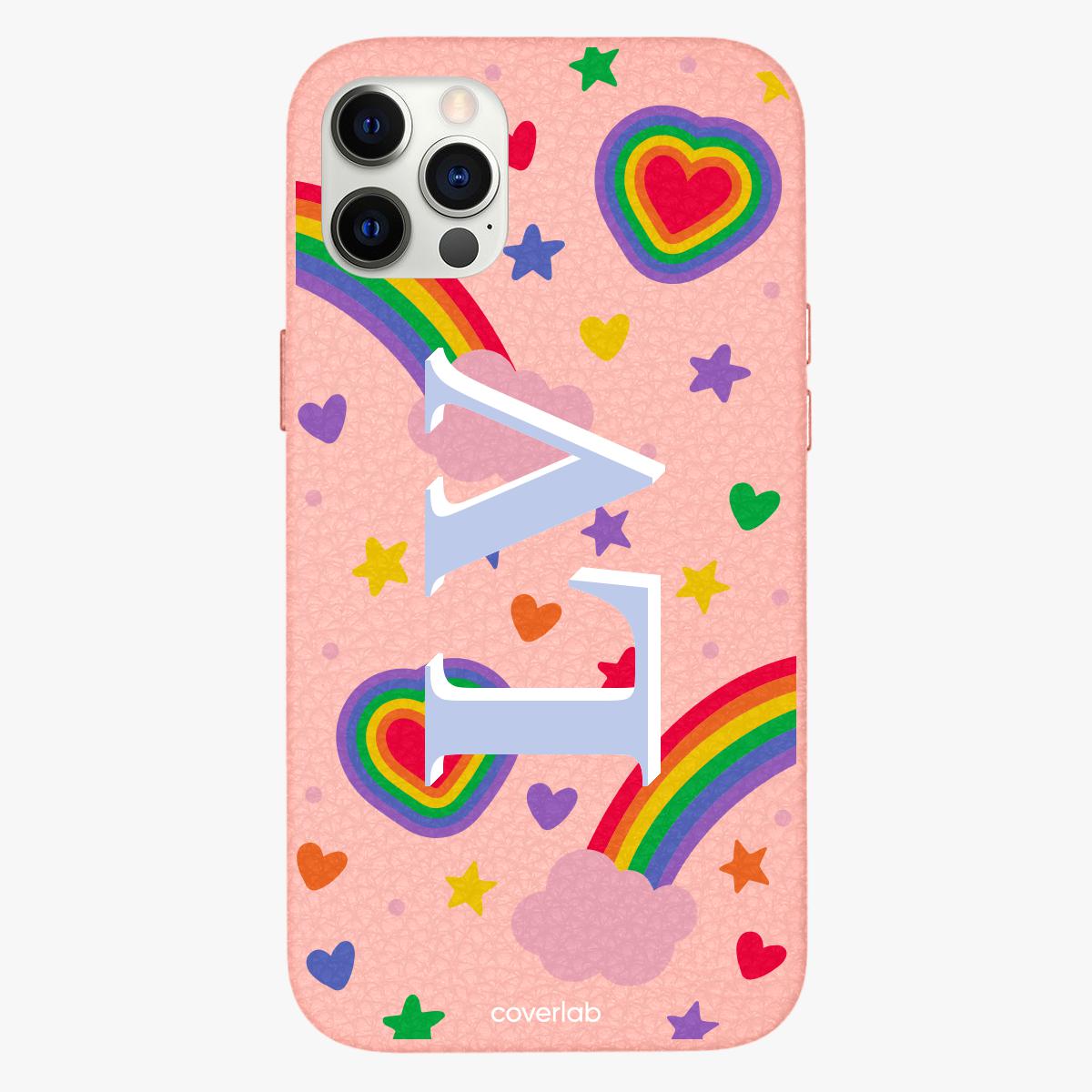 Rainbow and Hearts Personalised Leather iPhone Case