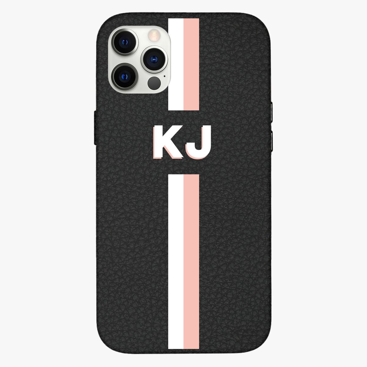 Stripes and Initials Personalised Leather iPhone Case