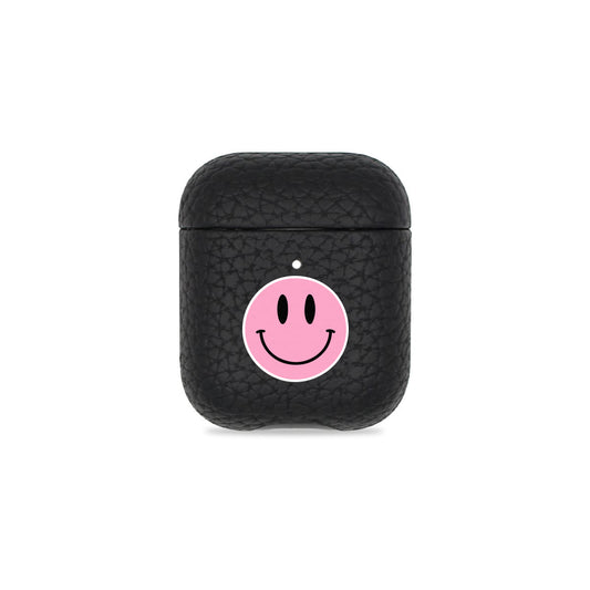 Smiley Face Black Pebbled AirPods Case