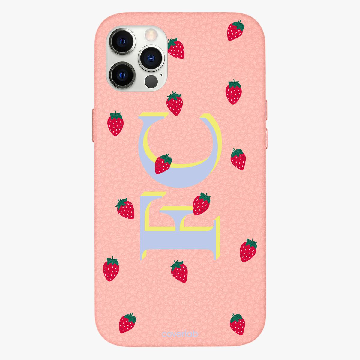 Strawberries Personalised Leather iPhone Case